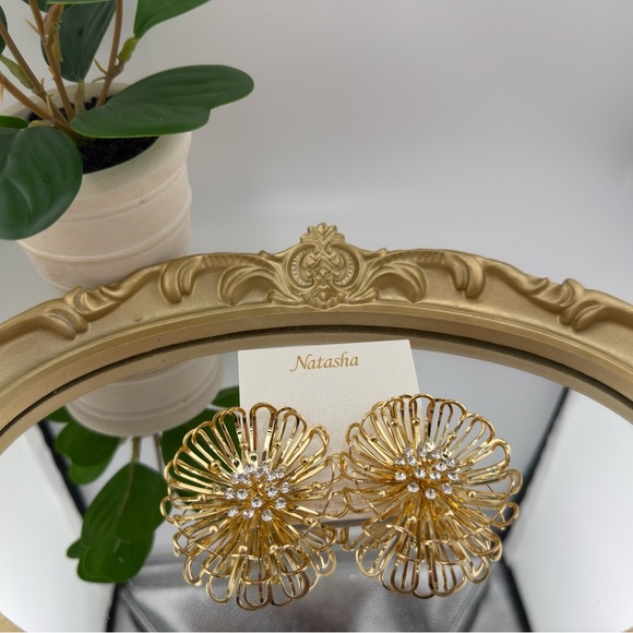 Statement Gold Flower Earrings with Cubic Zirconia – Bold Bloom Design - Picture 10 of 10